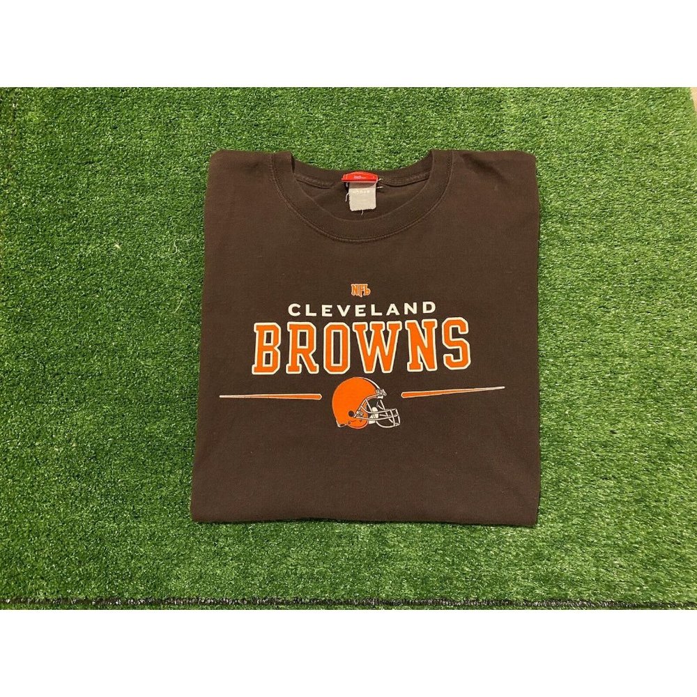 Vintage Retro Y2K NFL Team Cleveland Browns split bar logo t-shirt brown XXL